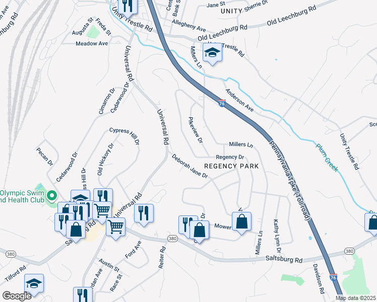 map of restaurants, bars, coffee shops, grocery stores, and more near 639 Regency Drive in Pittsburgh