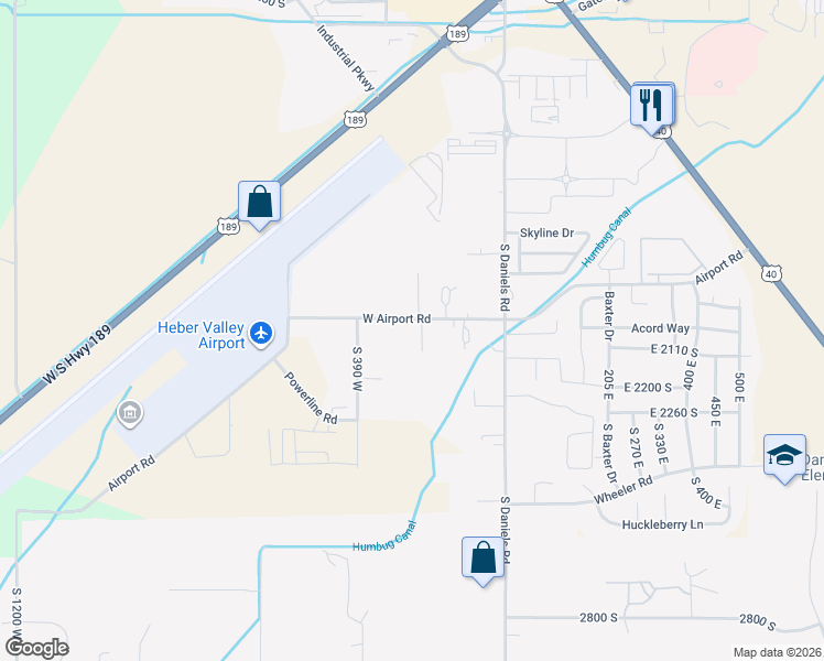 map of restaurants, bars, coffee shops, grocery stores, and more near 275 Airport Road in Heber City