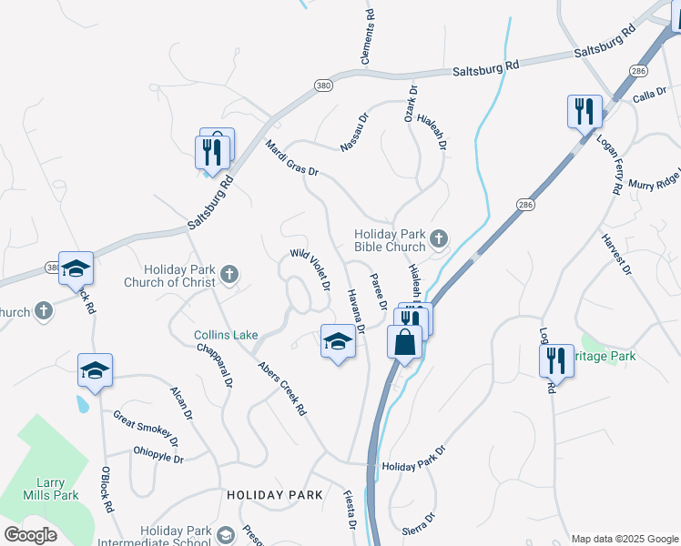 map of restaurants, bars, coffee shops, grocery stores, and more near 4845 Havana Drive in Pittsburgh