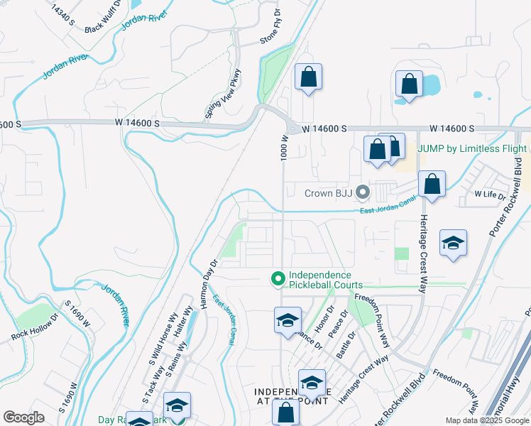map of restaurants, bars, coffee shops, grocery stores, and more near West Painted Horse Lane in Bluffdale