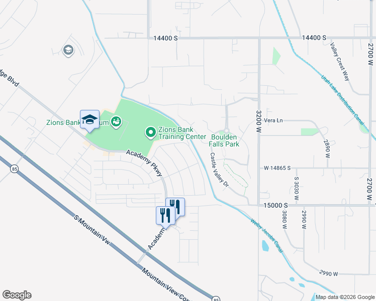 map of restaurants, bars, coffee shops, grocery stores, and more near 14808 Beckham Drive in Herriman