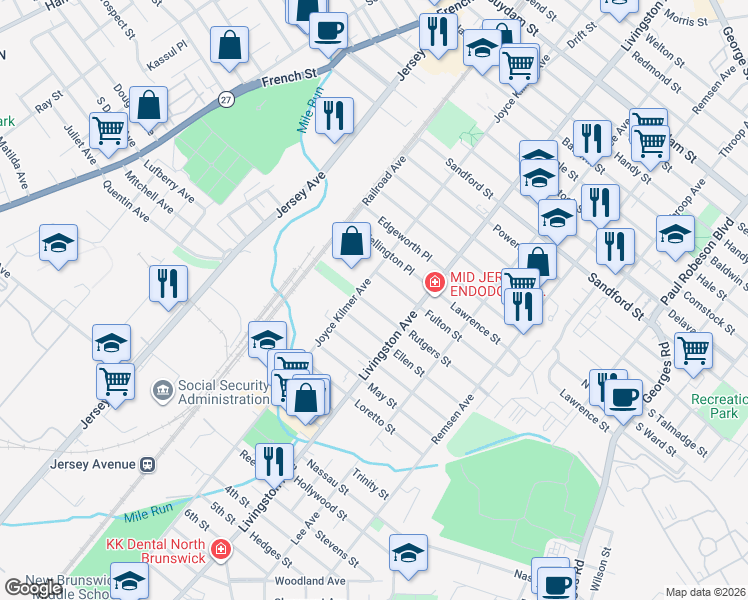 map of restaurants, bars, coffee shops, grocery stores, and more near in New Brunswick