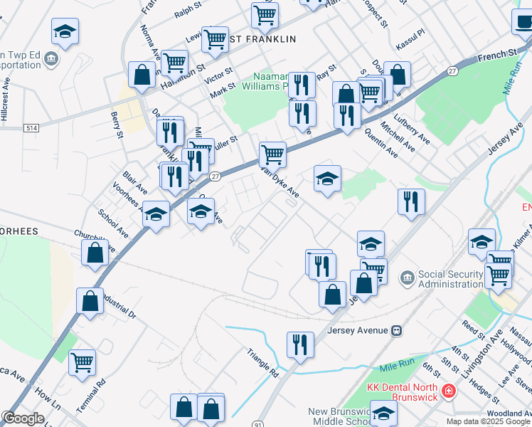 map of restaurants, bars, coffee shops, grocery stores, and more near 431 Edpas Road in New Brunswick
