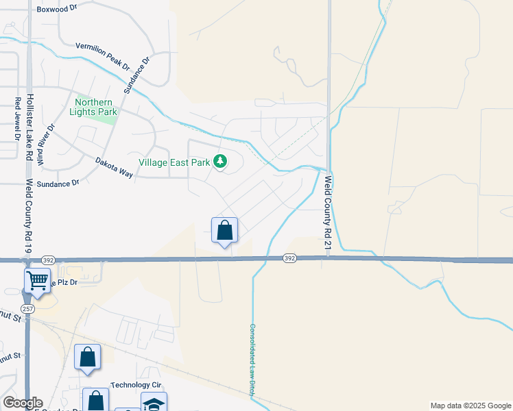 map of restaurants, bars, coffee shops, grocery stores, and more near 9513 Colorado 392 in Windsor