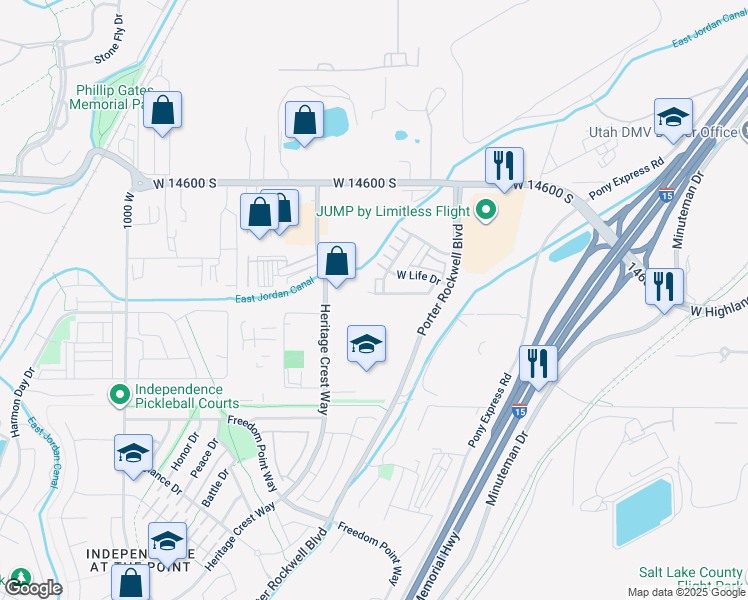 map of restaurants, bars, coffee shops, grocery stores, and more near 661 Koins Way in Bluffdale