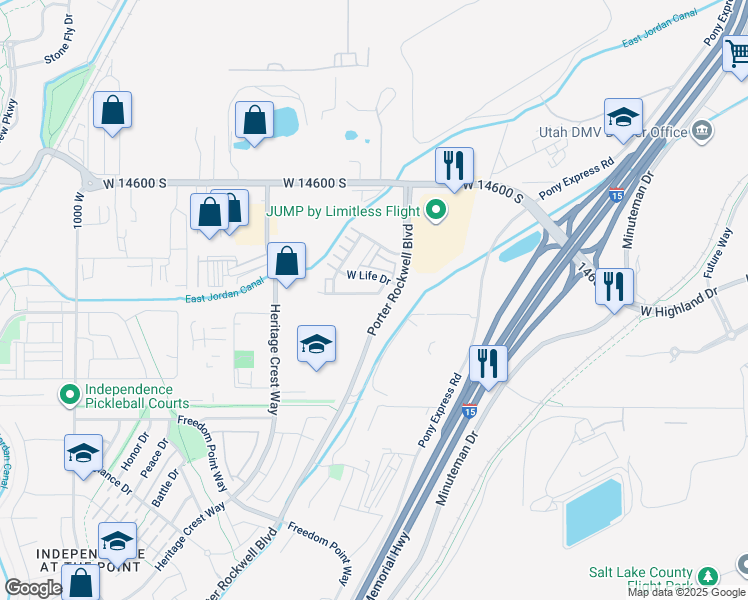 map of restaurants, bars, coffee shops, grocery stores, and more near 591 Koins Way in Bluffdale