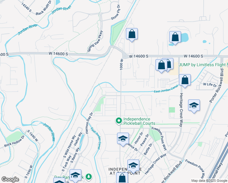 map of restaurants, bars, coffee shops, grocery stores, and more near 1029 West Painted Horse Lane in Bluffdale