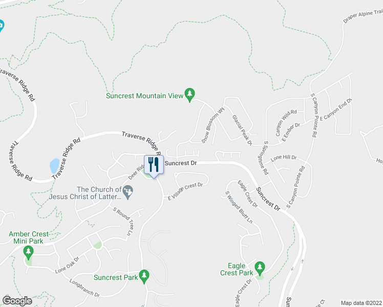 map of restaurants, bars, coffee shops, grocery stores, and more near 2164 Whitekirk Way in Draper