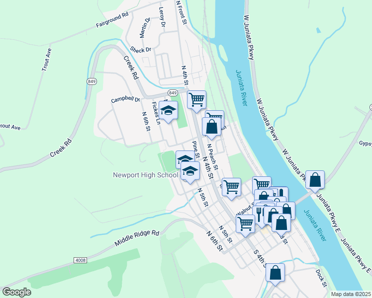 map of restaurants, bars, coffee shops, grocery stores, and more near 444 North 5th Street in Newport