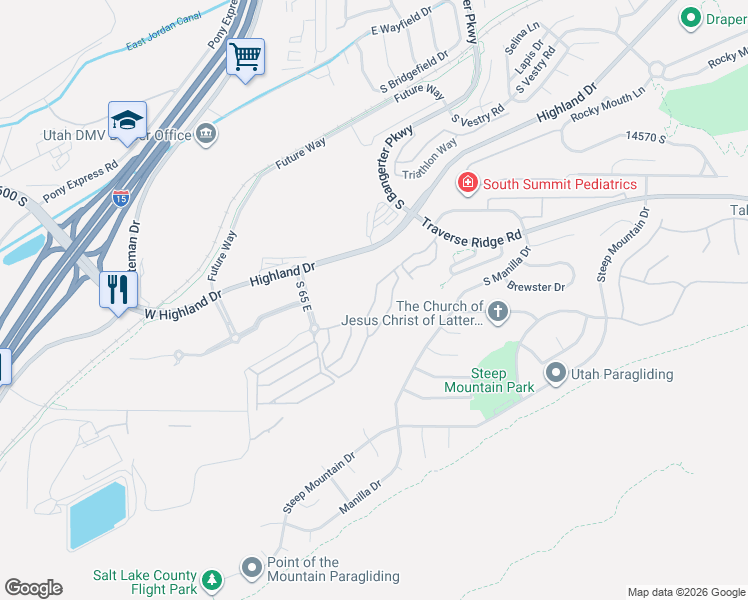 map of restaurants, bars, coffee shops, grocery stores, and more near 14795 South Chandlerpoint Way in Draper
