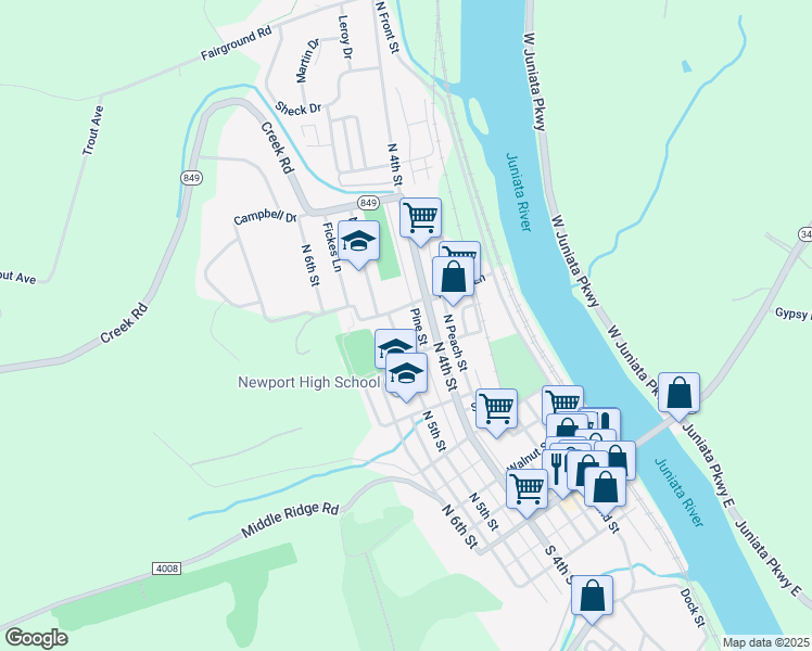 map of restaurants, bars, coffee shops, grocery stores, and more near 444 North 5th Street in Newport