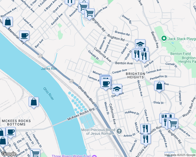 map of restaurants, bars, coffee shops, grocery stores, and more near 1805 Termon Avenue in Pittsburgh
