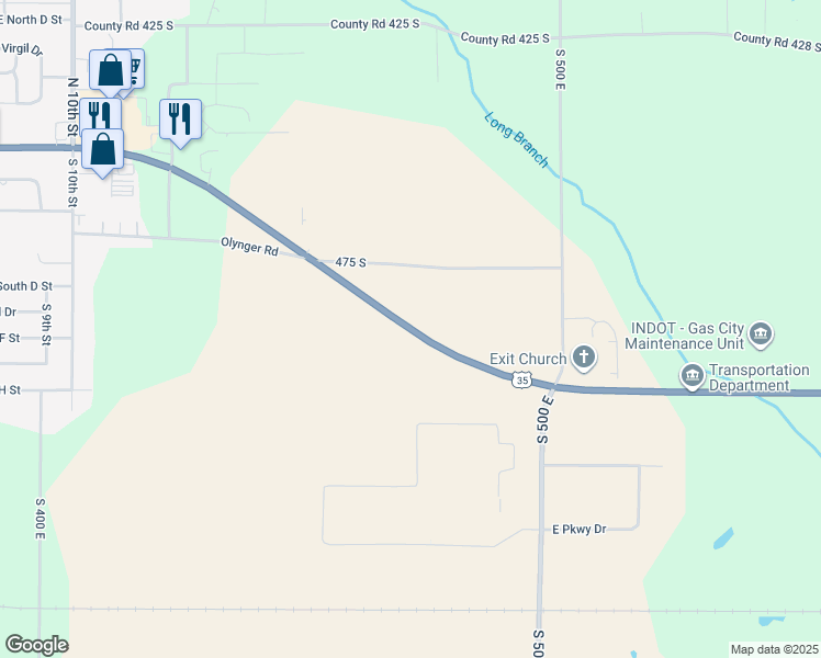 map of restaurants, bars, coffee shops, grocery stores, and more near Indiana 22 in Gas City