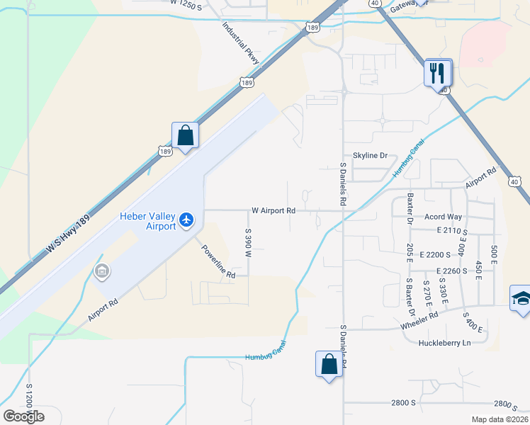map of restaurants, bars, coffee shops, grocery stores, and more near 275 Airport Road in Heber City