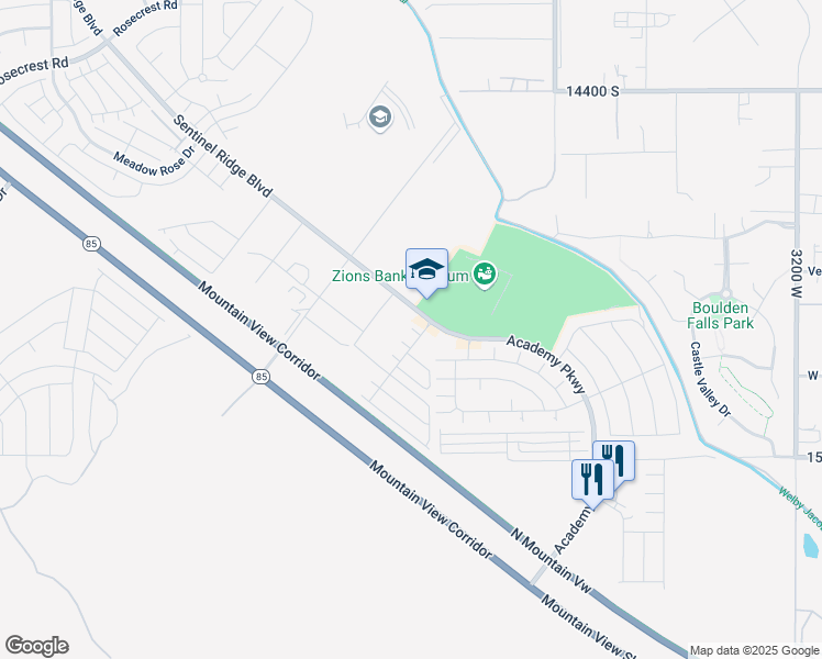 map of restaurants, bars, coffee shops, grocery stores, and more near 14821 Breccia Court in Herriman