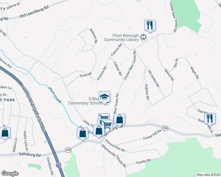 map of restaurants, bars, coffee shops, grocery stores, and more near 219 Center New Texas Road in Pittsburgh