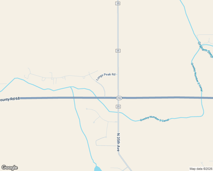 map of restaurants, bars, coffee shops, grocery stores, and more near 33051 County Road 35 in Greeley