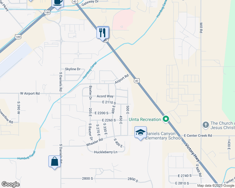 map of restaurants, bars, coffee shops, grocery stores, and more near 415 East Acord Way in Heber City