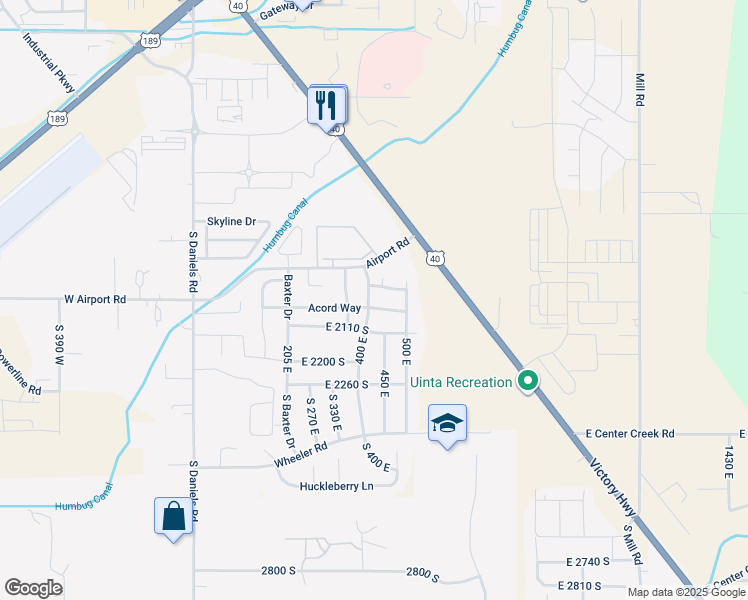 map of restaurants, bars, coffee shops, grocery stores, and more near 415 East Acord Way in Heber City