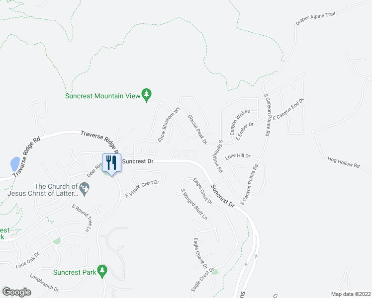 map of restaurants, bars, coffee shops, grocery stores, and more near 2317 Deer Park Lane in Draper