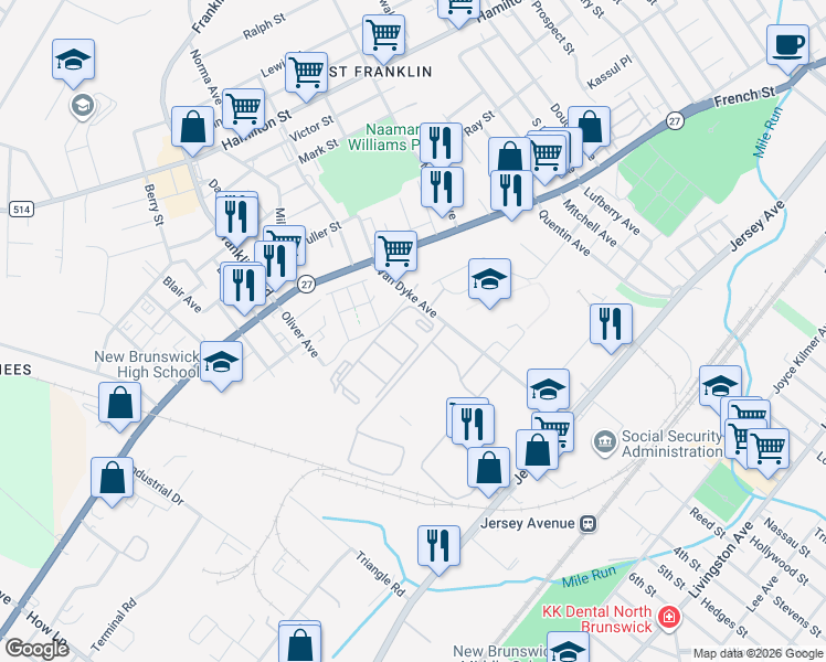 map of restaurants, bars, coffee shops, grocery stores, and more near 130 Edpas Road in New Brunswick