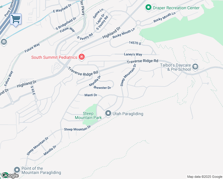 map of restaurants, bars, coffee shops, grocery stores, and more near 468 East Brewster Drive in Draper
