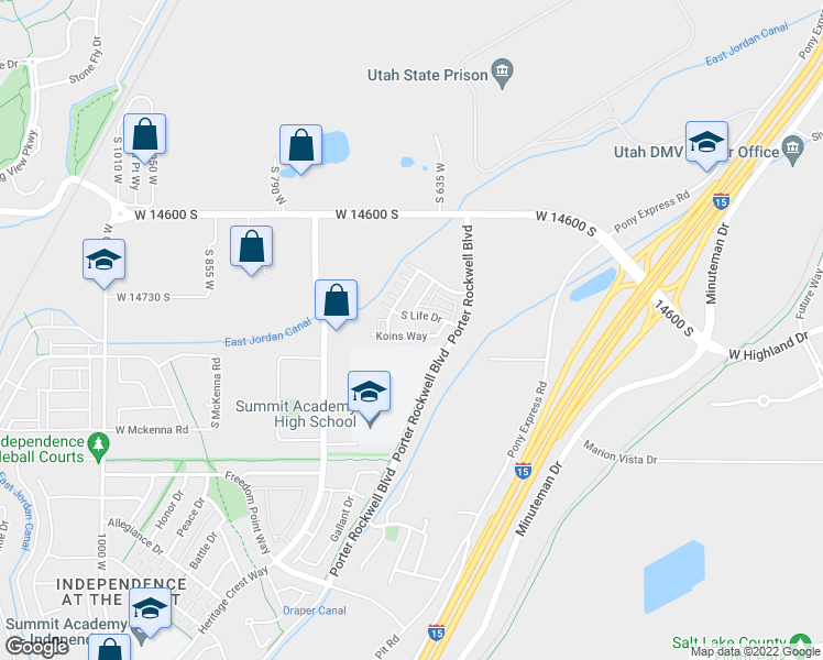 map of restaurants, bars, coffee shops, grocery stores, and more near 622 Koins Way in Bluffdale