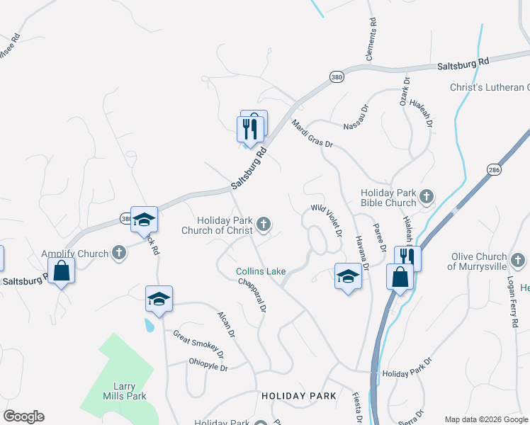 map of restaurants, bars, coffee shops, grocery stores, and more near 1512 Abers Creek Road in Pittsburgh