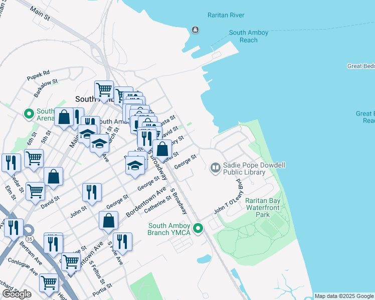 map of restaurants, bars, coffee shops, grocery stores, and more near 113 Henry Street in South Amboy