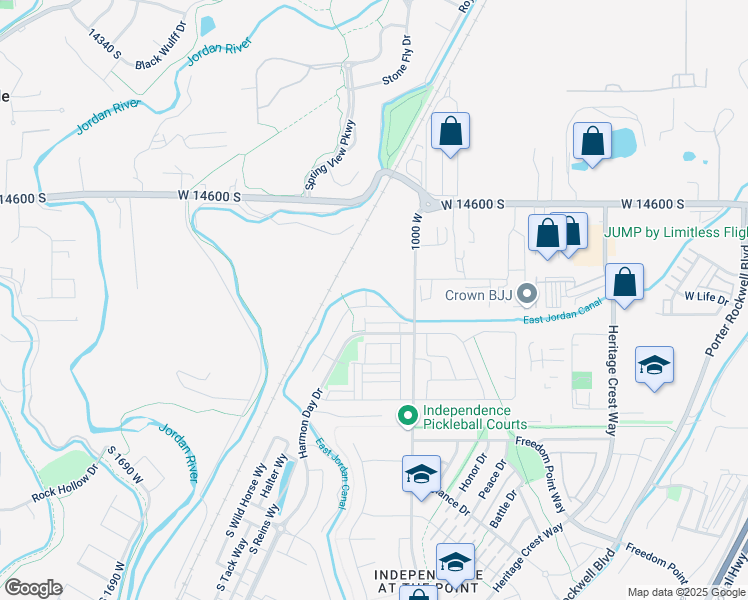 map of restaurants, bars, coffee shops, grocery stores, and more near 14754 South Torrey View Lane in Bluffdale