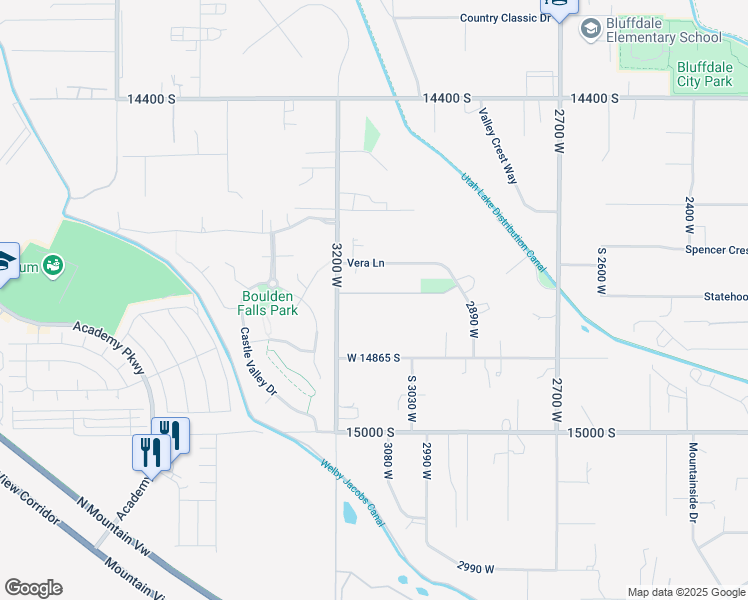 map of restaurants, bars, coffee shops, grocery stores, and more near 3140 West 14750 South in Bluffdale