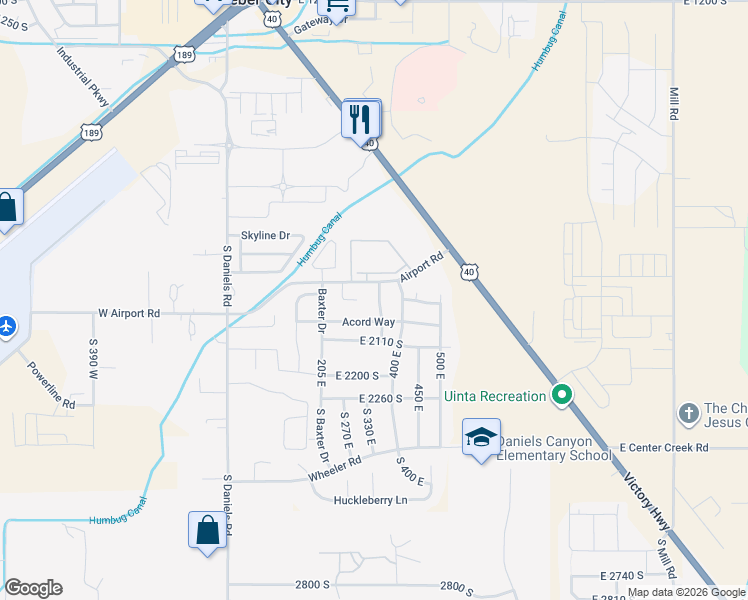 map of restaurants, bars, coffee shops, grocery stores, and more near 1970 South Wheeler Lane in Heber City