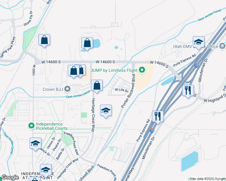 map of restaurants, bars, coffee shops, grocery stores, and more near 14773 Rising Star Way in Bluffdale