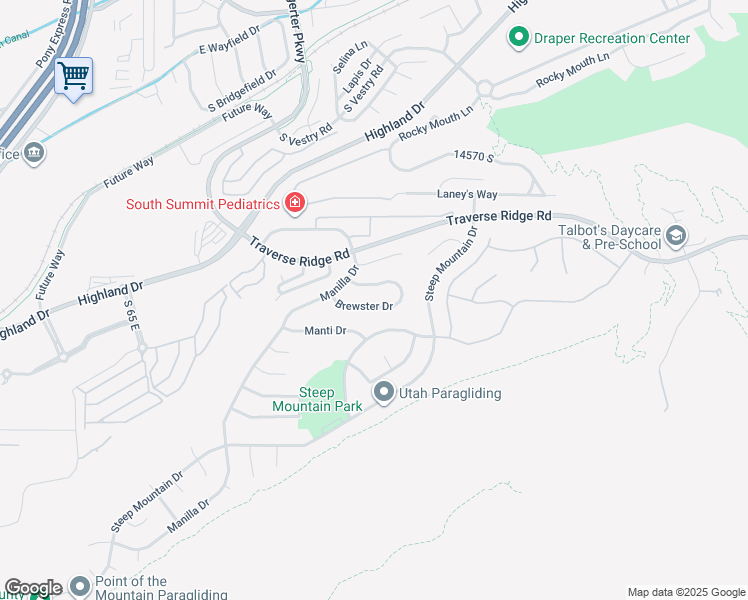 map of restaurants, bars, coffee shops, grocery stores, and more near 429 East Brewster Drive in Draper