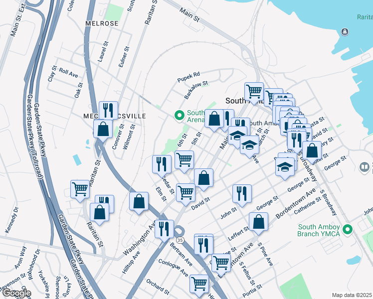 map of restaurants, bars, coffee shops, grocery stores, and more near 324 5th Street in South Amboy