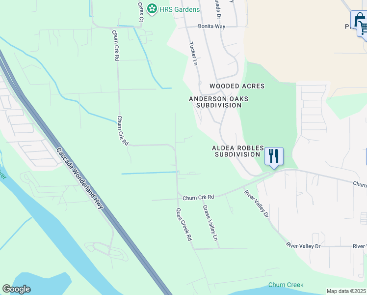 map of restaurants, bars, coffee shops, grocery stores, and more near 6613 Churn Creek Road in Redding