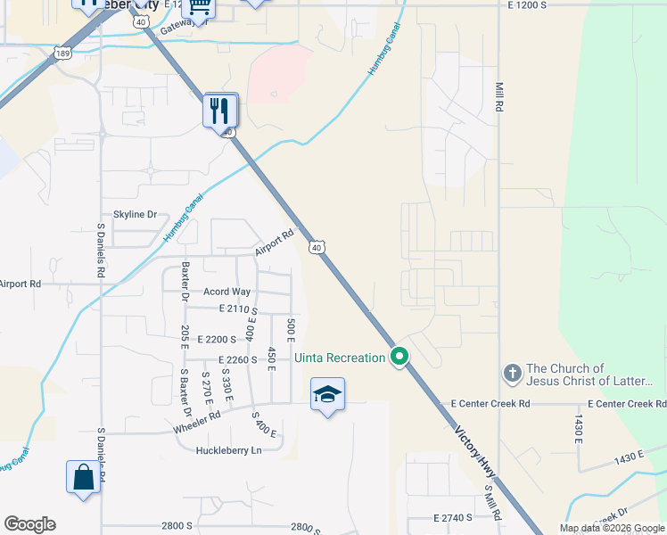 map of restaurants, bars, coffee shops, grocery stores, and more near 2045 U.S. 40 in Heber City