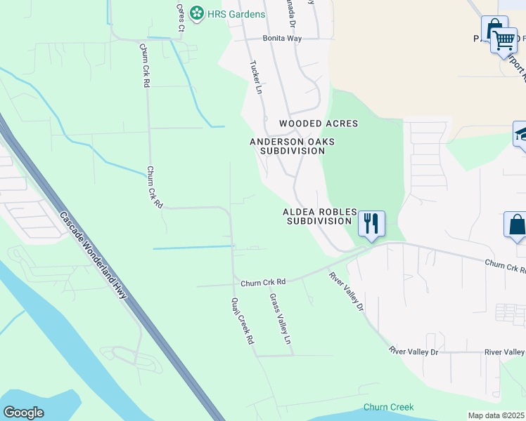 map of restaurants, bars, coffee shops, grocery stores, and more near 6613 Churn Creek Road in Redding