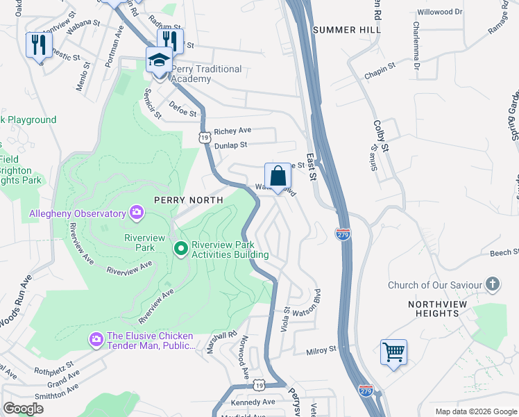 map of restaurants, bars, coffee shops, grocery stores, and more near 3440 U.S. 19 in Pittsburgh