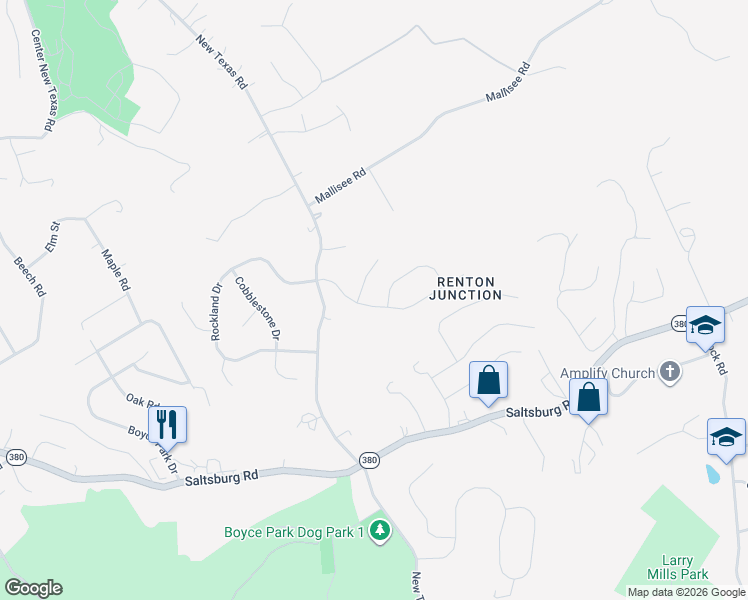 map of restaurants, bars, coffee shops, grocery stores, and more near 1726 Briarwood Lane in Pittsburgh