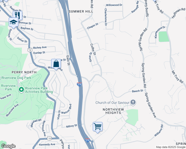map of restaurants, bars, coffee shops, grocery stores, and more near 224 Ames St in Pittsburgh
