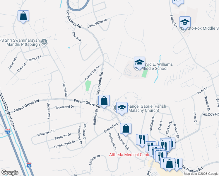 map of restaurants, bars, coffee shops, grocery stores, and more near 9 Jane Street in Coraopolis
