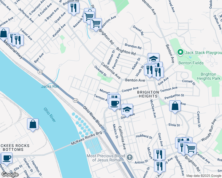 map of restaurants, bars, coffee shops, grocery stores, and more near 1801 Marmaduke Street in Pittsburgh