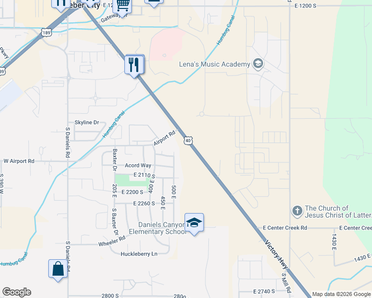 map of restaurants, bars, coffee shops, grocery stores, and more near 1971 500 East in Heber City