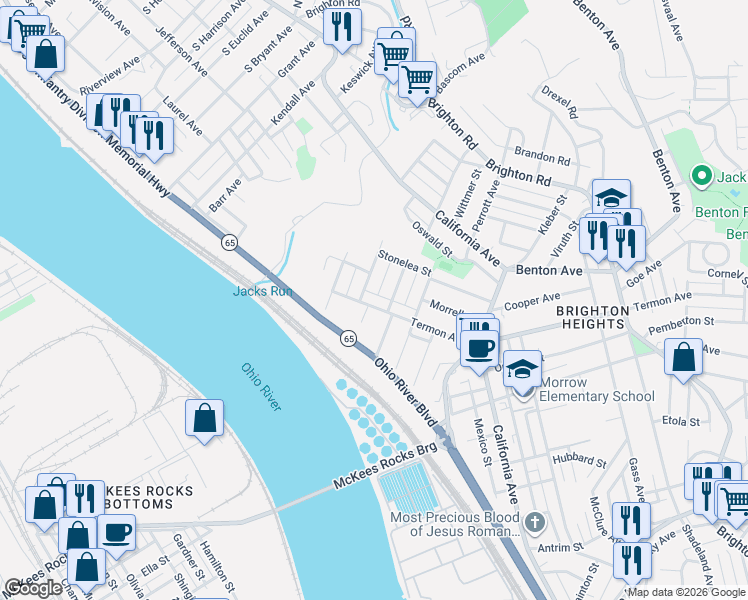 map of restaurants, bars, coffee shops, grocery stores, and more near 2048 Termon Avenue in Pittsburgh