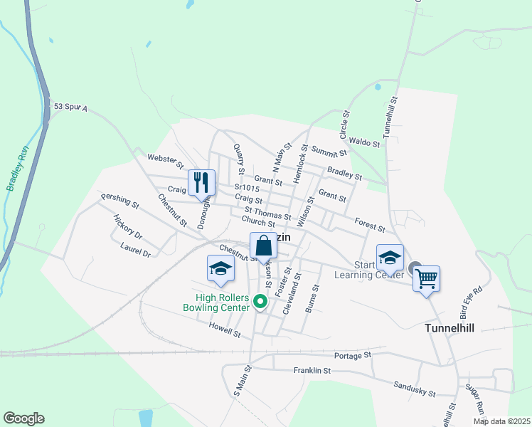 map of restaurants, bars, coffee shops, grocery stores, and more near 399 St Thomas St in Gallitzin