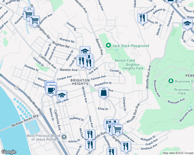 map of restaurants, bars, coffee shops, grocery stores, and more near 1224 Termon Avenue in Pittsburgh