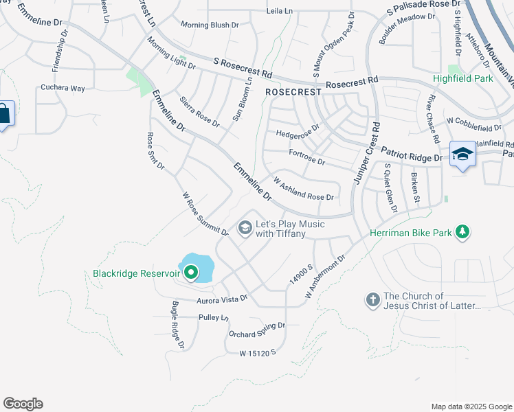 map of restaurants, bars, coffee shops, grocery stores, and more near 5296 West Woodsmere Lane in Herriman