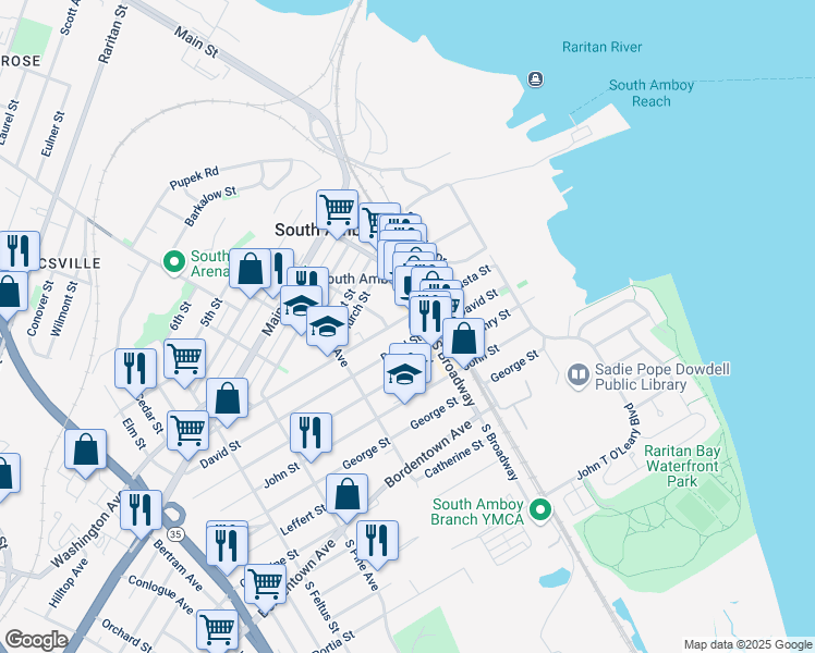 map of restaurants, bars, coffee shops, grocery stores, and more near 224 Augusta Street in South Amboy