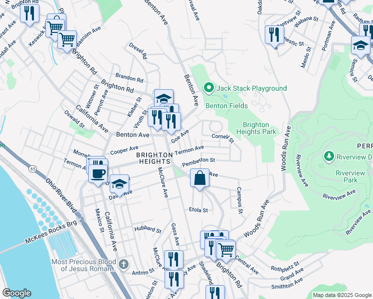 map of restaurants, bars, coffee shops, grocery stores, and more near 1224 Termon Avenue in Pittsburgh